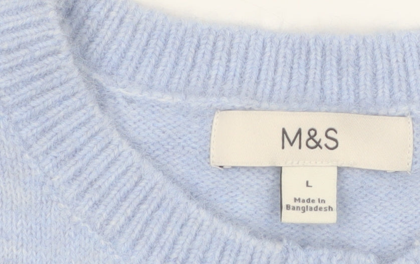 Marks and Spencer Women Blue Wool Blend Crew Neck Cardigan L