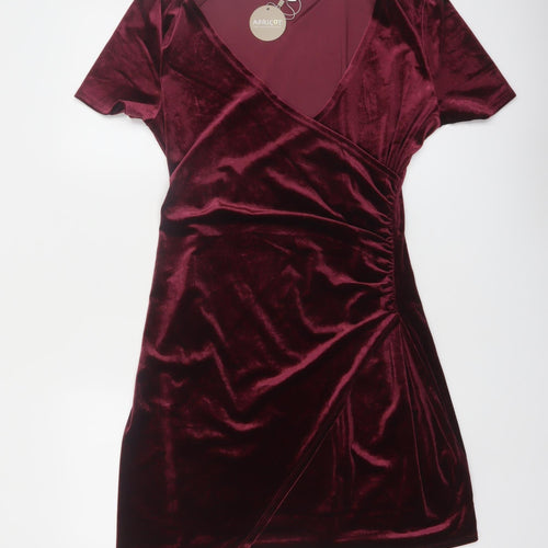Apricot Women Red Velvet Wrap Dress Short Sleeve UK 16