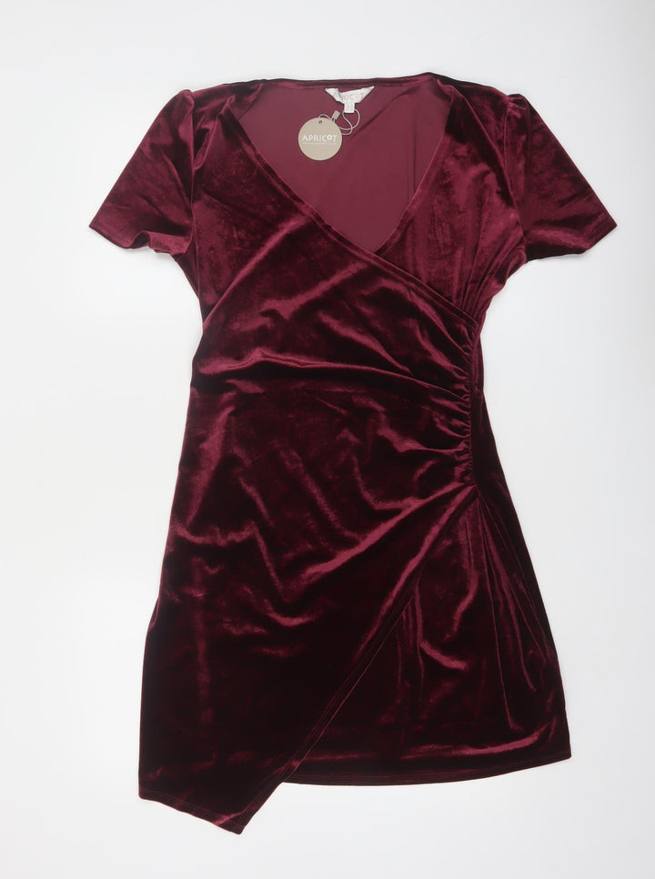 Apricot Women Red Velvet Wrap Dress Short Sleeve UK 16