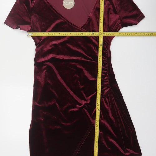 Apricot Women Red Velvet Wrap Dress Short Sleeve UK 16