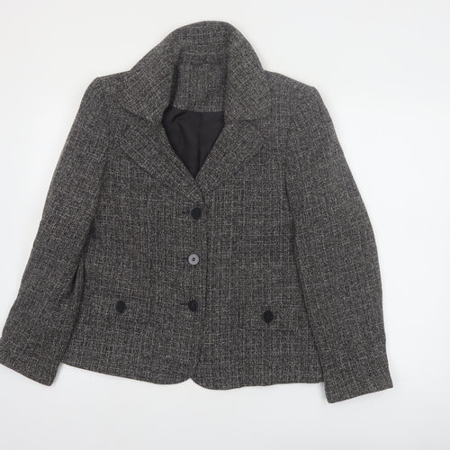 Style by EWM Women's Grey Tweed Blazer Size 12 Classic Work Jacket