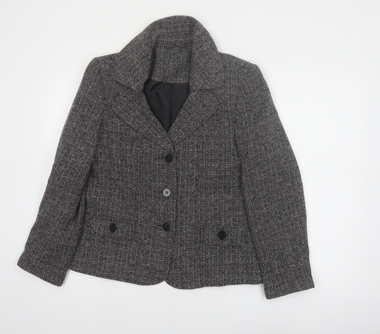 Style by EWM Women's Grey Tweed Blazer Size 12 Classic Work Jacket