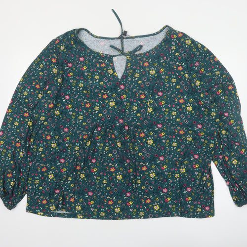 Bonmarché Women's Green Floral Long Sleeve Tunic Blouse Size 28