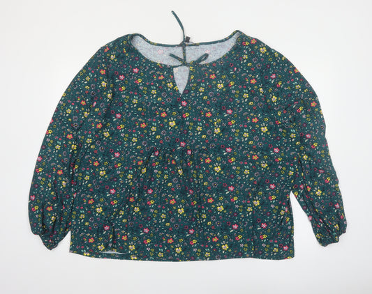 Bonmarché Women's Green Floral Long Sleeve Tunic Blouse Size 28
