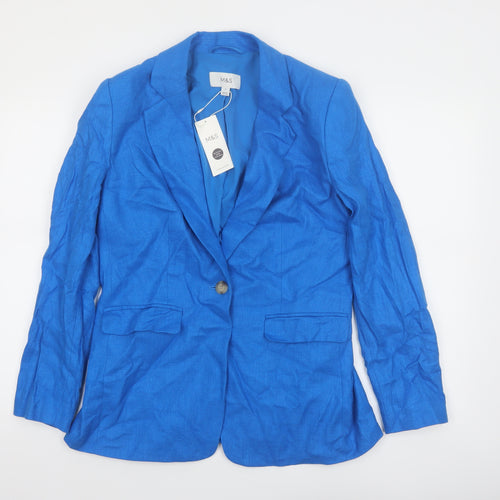Marks and Spencer Women's Blue Linen Blend Blazer Size 12