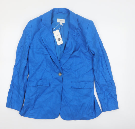 Marks and Spencer Women's Blue Linen Blend Blazer Size 12