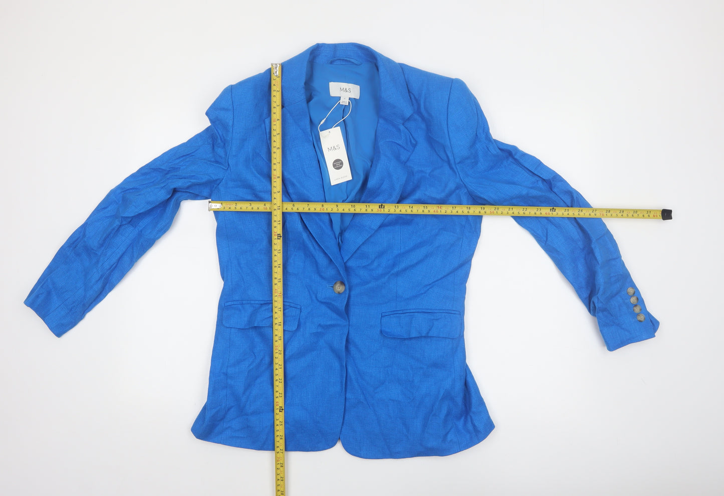 Marks and Spencer Women's Blue Linen Blend Blazer Size 12