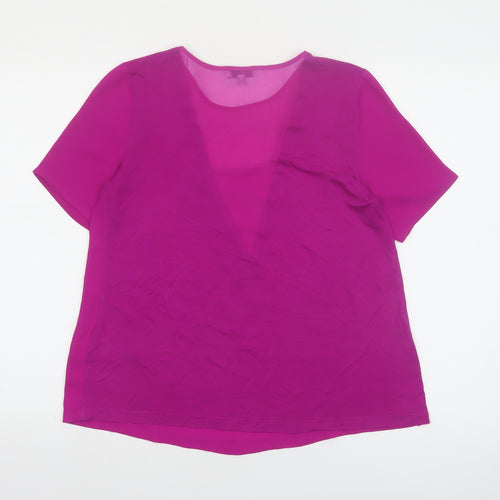 Warehouse Women Purple Chiffon V-Neck Short Sleeve Blouse Size 10