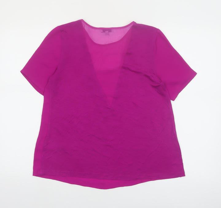 Warehouse Women Purple Chiffon V-Neck Short Sleeve Blouse Size 10