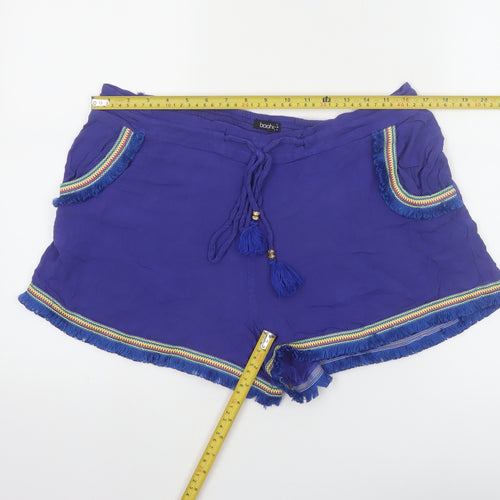 Boohoo Women's Blue Fringe Tassel Boho Drawstring Viscose Shorts UK 12