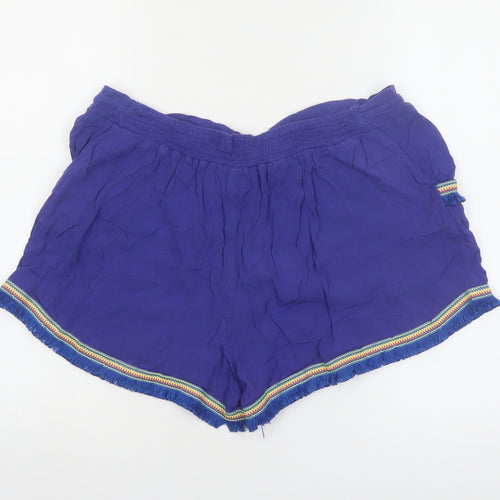 Boohoo Women's Blue Fringe Tassel Boho Drawstring Viscose Shorts UK 12