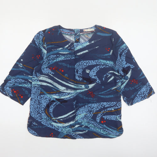 White Stuff Women’s Blue Art Print Tunic Blouse UK 8 3/4 Sleeve Rayon