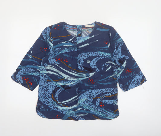 White Stuff Women’s Blue Art Print Tunic Blouse UK 8 3/4 Sleeve Rayon