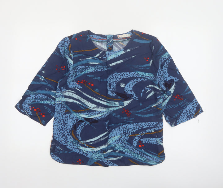 White Stuff Women’s Blue Art Print Tunic Blouse UK 8 3/4 Sleeve Rayon
