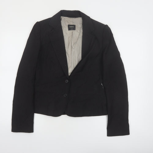 Oasis Women Black Pinstripe Suit Jacket Size 12 Classic Fit