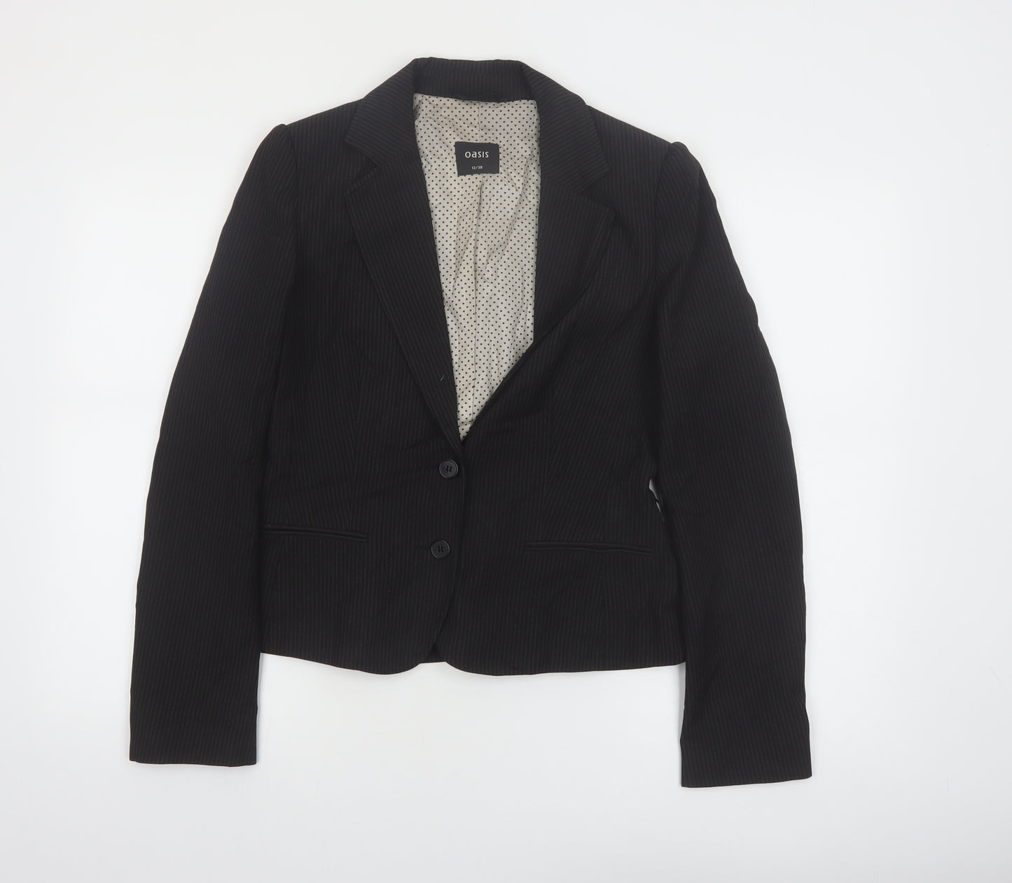 Oasis Women Black Pinstripe Suit Jacket Size 12 Classic Fit