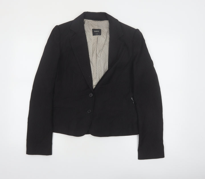 Oasis Women Black Pinstripe Suit Jacket Size 12 Classic Fit