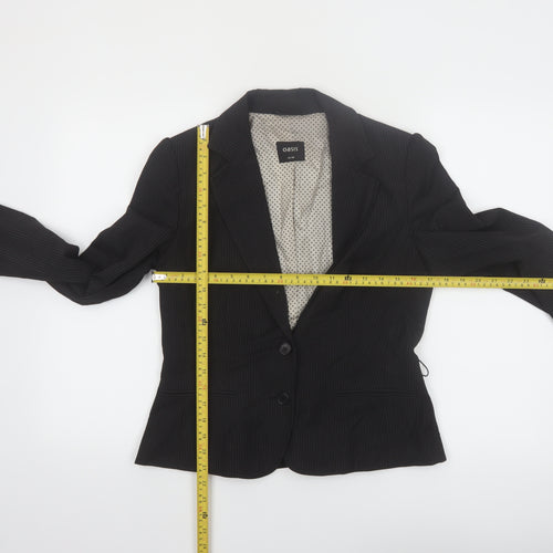 Oasis Women Black Pinstripe Suit Jacket Size 12 Classic Fit