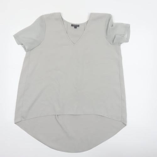 Topshop Women Grey V-Neck Short Sleeve Tunic Blouse Size 10