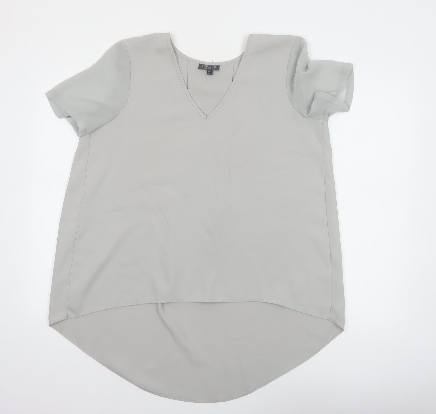 Topshop Women Grey V-Neck Short Sleeve Tunic Blouse Size 10