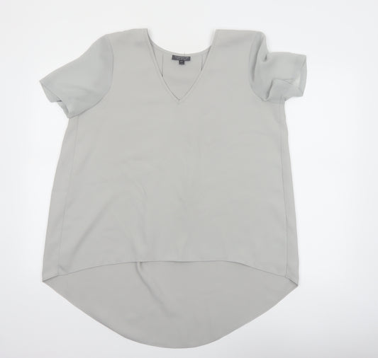 Topshop Women Grey V-Neck Short Sleeve Tunic Blouse Size 10