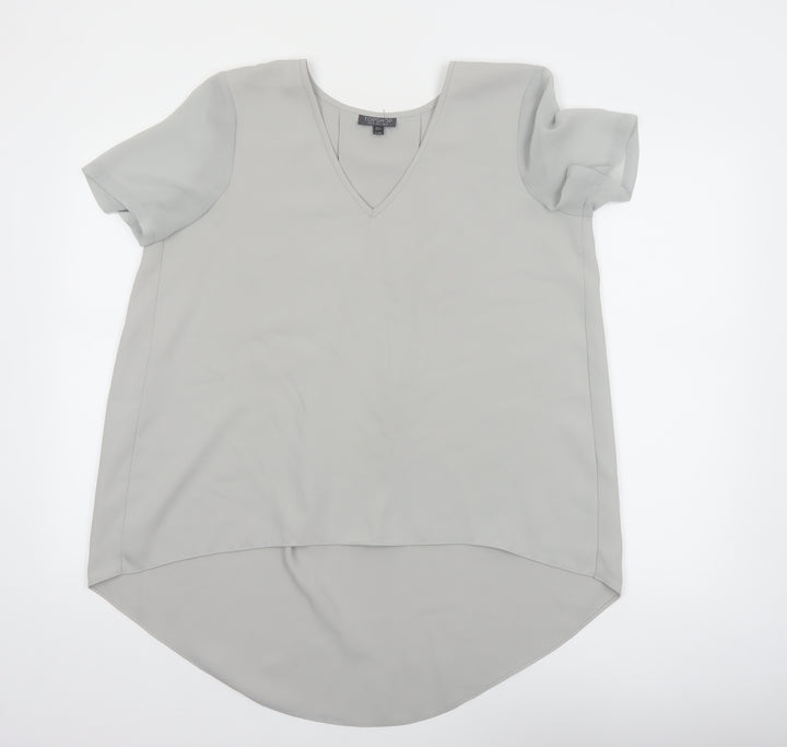 Topshop Women Grey V-Neck Short Sleeve Tunic Blouse Size 10