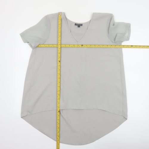 Topshop Women Grey V-Neck Short Sleeve Tunic Blouse Size 10