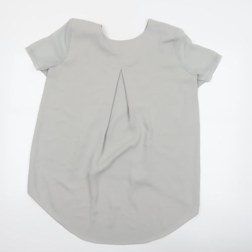 Topshop Women Grey V-Neck Short Sleeve Tunic Blouse Size 10