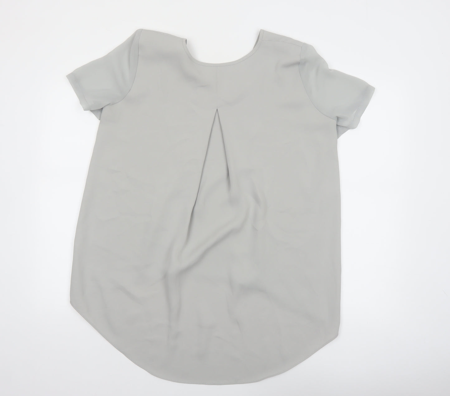 Topshop Women Grey V-Neck Short Sleeve Tunic Blouse Size 10