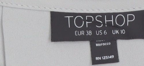 Topshop Women Grey V-Neck Short Sleeve Tunic Blouse Size 10
