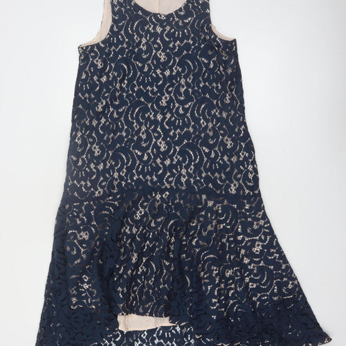 Maeve Womens Blue Lace Sleeveless Shift Dress XS