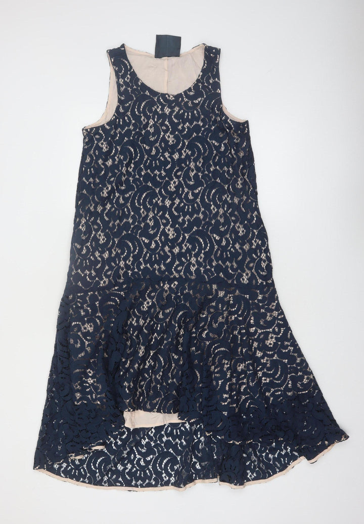 Maeve Womens Blue Lace Sleeveless Shift Dress XS