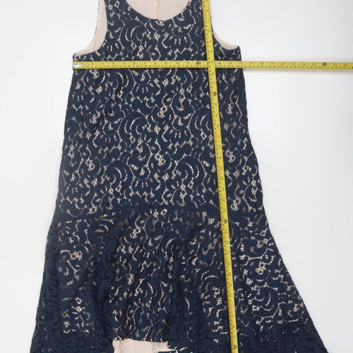 Maeve Womens Blue Lace Sleeveless Shift Dress XS