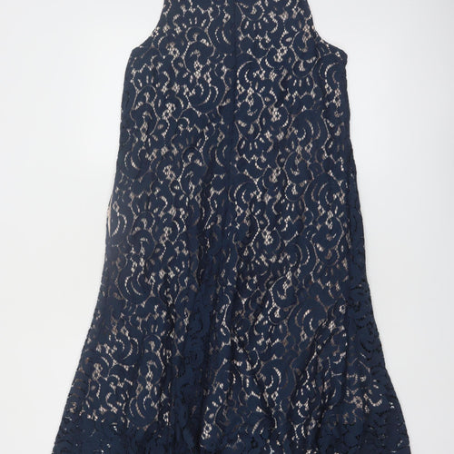Maeve Womens Blue Lace Sleeveless Shift Dress XS