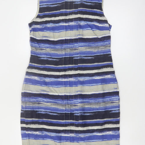 Precis Women Blue Striped Linen Sleeveless Sheath Dress Size 10
