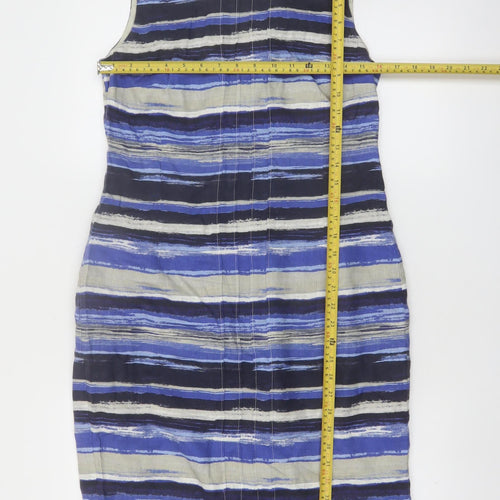 Precis Women Blue Striped Linen Sleeveless Sheath Dress Size 10