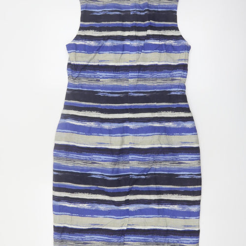 Precis Women Blue Striped Linen Sleeveless Sheath Dress Size 10