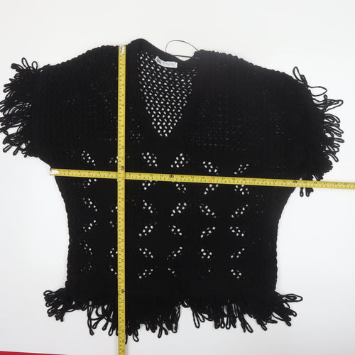 Zara Women Black Open-Knit Fringe Pullover Jumper Size 12
