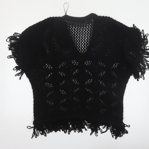 Zara Women Black Open-Knit Fringe Pullover Jumper Size 12