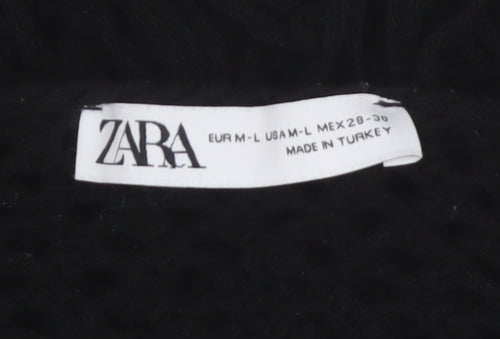 Zara Women Black Open-Knit Fringe Pullover Jumper Size 12