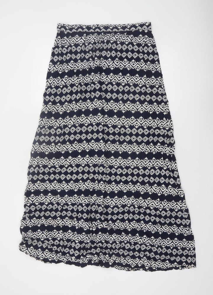 Fat Face Womens Blue Geometric A-Line Viscose Skirt Size 12