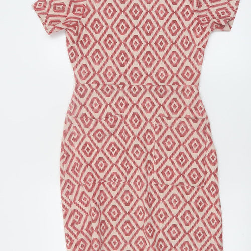 Next Women’s Red Geometric Bodycon Dress Size 6 Short Sleeve