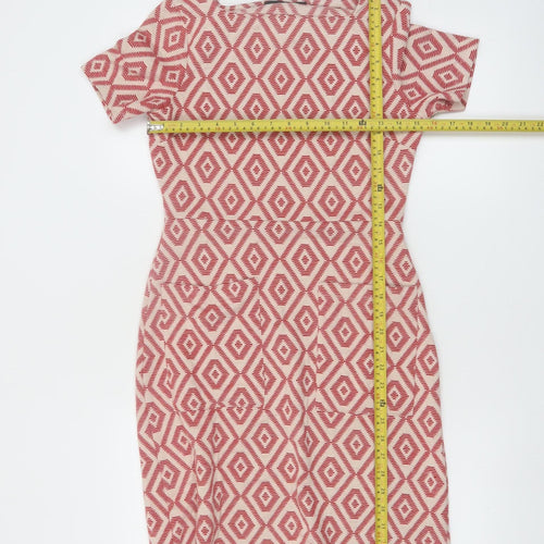 Next Women’s Red Geometric Bodycon Dress Size 6 Short Sleeve