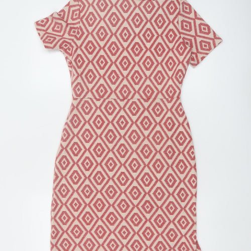 Next Women’s Red Geometric Bodycon Dress Size 6 Short Sleeve