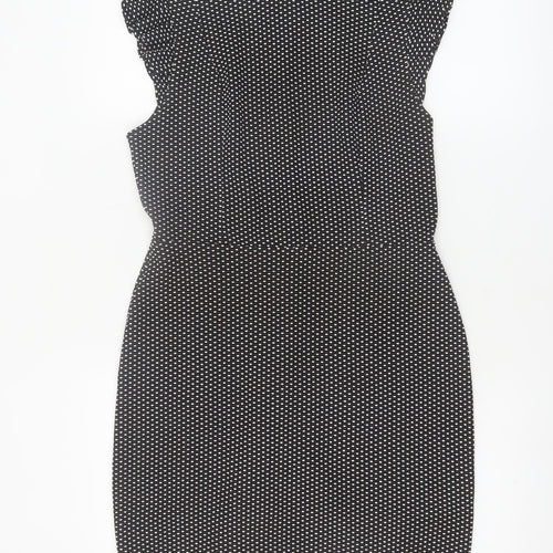 Miss Selfridge Petites Black Polka Dot Bodycon Dress UK 12