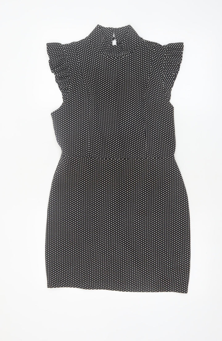 Miss Selfridge Petites Black Polka Dot Bodycon Dress UK 12