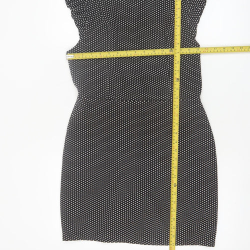 Miss Selfridge Petites Black Polka Dot Bodycon Dress UK 12
