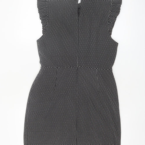 Miss Selfridge Petites Black Polka Dot Bodycon Dress UK 12