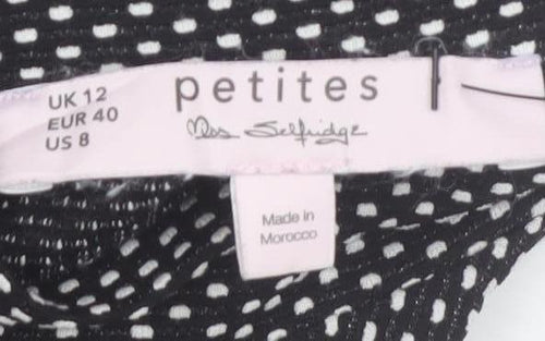 Miss Selfridge Petites Black Polka Dot Bodycon Dress UK 12