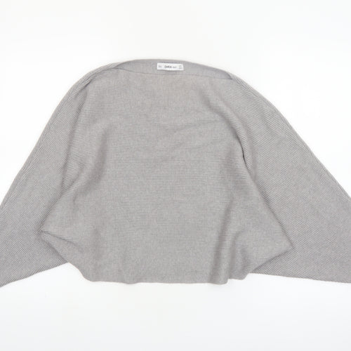 ZARA Women Grey Knit Boat Neck Relaxed Pullover Jumper L